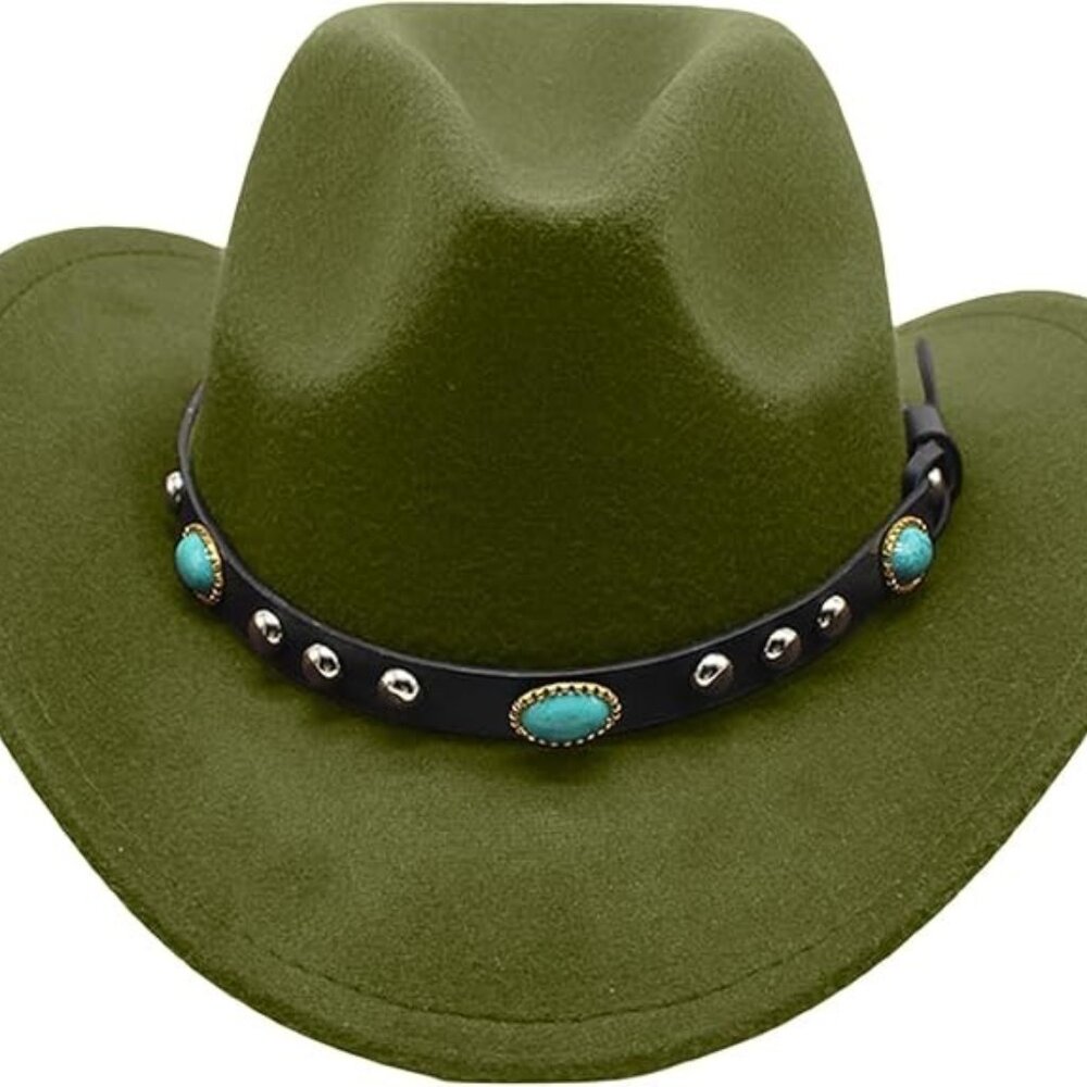 Dark Green/Brown, Western Cowboy,‎ Cowgirl Hat, Turquoise, Men Women, Wide Brim